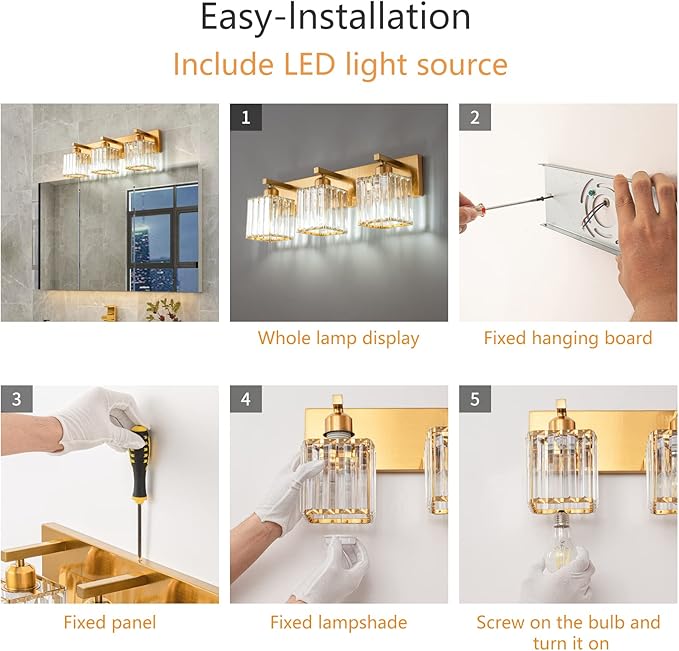 19.5" KnurledBrassWallSconcesSetof2,BronzeBathroomVanityLightFixtureswithWaterRipplesGlassTube,ModernLampforBedroom,LivingRoom,Hallway,Staise,Mirror,Kitchen