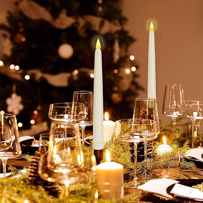Flameless Taper Candles with Remote Control and Timer, Battery Operated LED Candlesticks with Flickering 3D Flame, 9.6 Inches Plastic Fake Candles for Christmas, Wedding and Home Decor (Ivory, 9)