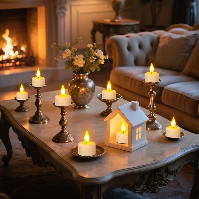 SoulBay Rechargeable Tea Lights Candles, 6pcs Flameless Flicker Candles with Remote Timer & Charging Base, Small Decorative Votive Candle for Lantern Pool Mantle Weddings Home Indoor Christmas