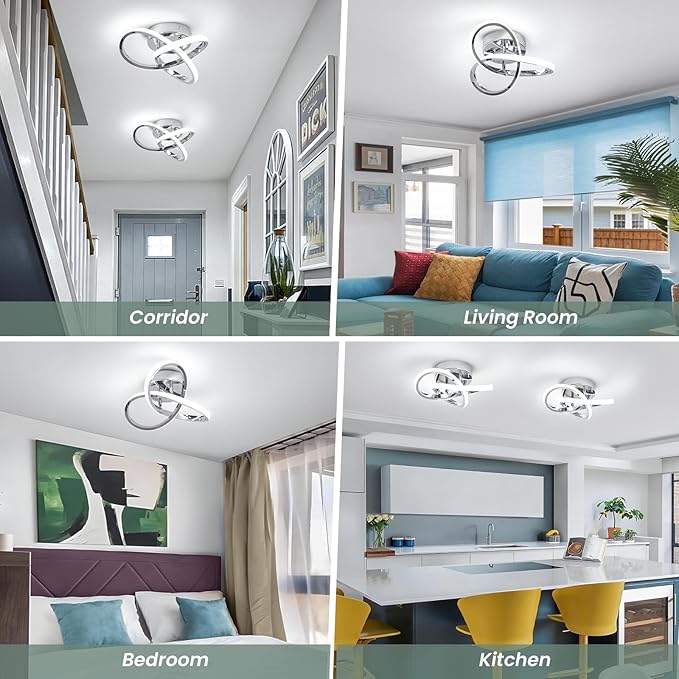 Modern LED Ceiling Lights, 9.5in Chrome Hallway Ceiling Light fixtures 22W Cool White 6000K, Flush Mount Ceiling Light for Kitchen,Aisle, Entrance, Bedroom, Bathroom, Living Room