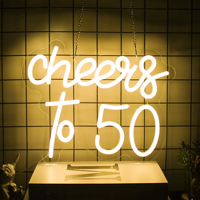 Cheers to 50 Neon Sign Happy 50th Birthday LED Signs for Wall Decor Warm White Neon Light Sign Letter Neon light Cheers to 50 Years Neon Signs for Bedroom Bar Birthday Wedding Party Decor