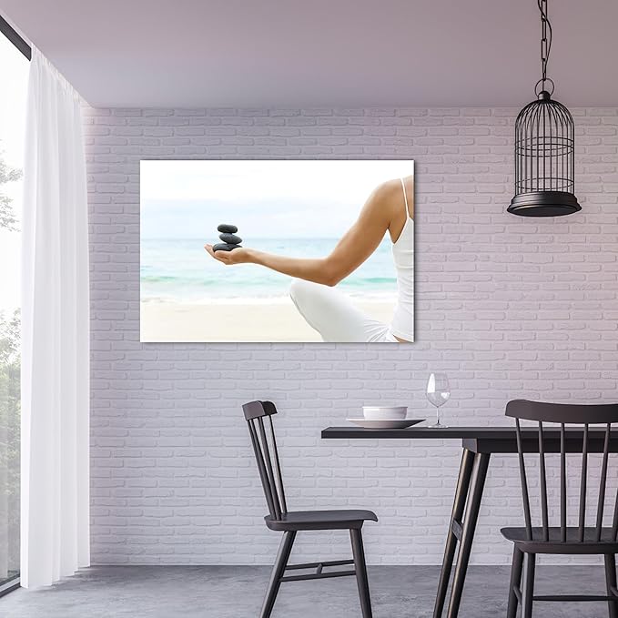 GUTTATY Zen Wall Art Decor, Modern Bathroom Zen Decor Wall Art, Relaxing Canvas Wall Art for Spa Zen Room Decor, Meditation Facing The Sea and Pebble Art Paintings for Office & Spa Decor 24x36 Inches