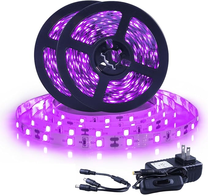 Ontesik 50ft LED Black Light Strip kit, 12V LED UV Blacklight, 900 LED Suitable for Family bedrooms, Party, Halloween, Dark Parties, Game Rooms, murals, Curing Tables, not Waterproof
