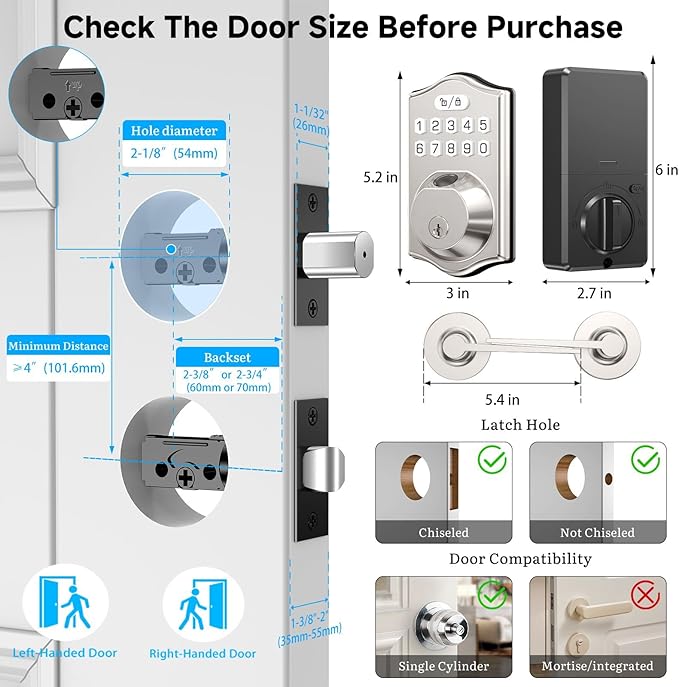 keyless Entry Door Lock deadbolt with Handle Set- Front Door Fingerprint Smart Locks with 2 Lever Handles-Keypad Code Deadbolt -App Control,Auto Lock,Easy to Install