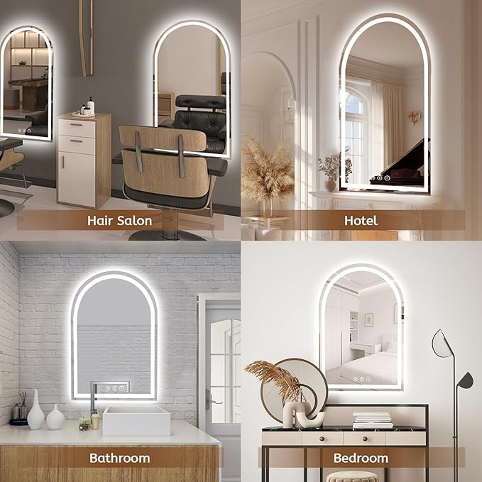 Arched LED Mirror for Bathroom 24"x36", Lighted Bathroom Vanity Mirror with Lights - Anti-Fog, Front Light and Backlit, Dimmable, 3 Colors
