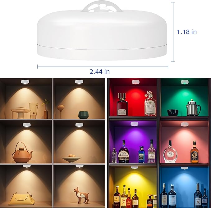LED Puck Lights with Remote Control, 13 Colors Battery Operated Tap Lights, Dimmer& Timer Under Cabinet Light, Wireless Stick on Light for Closet, Bedroom, Kitchen White 6Pcs