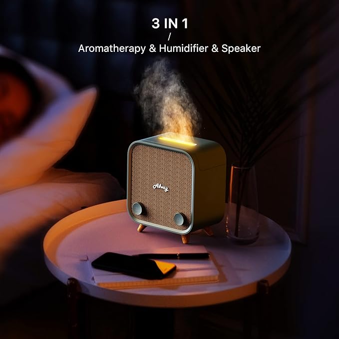 Allway Essential Oil Diffuser Humidifiers with Bluetooth Speaker, Up to 9 Hours Runtime,230ml Water Tank Capacity,6 Colors Lights Diffusers for Home Large Room Office