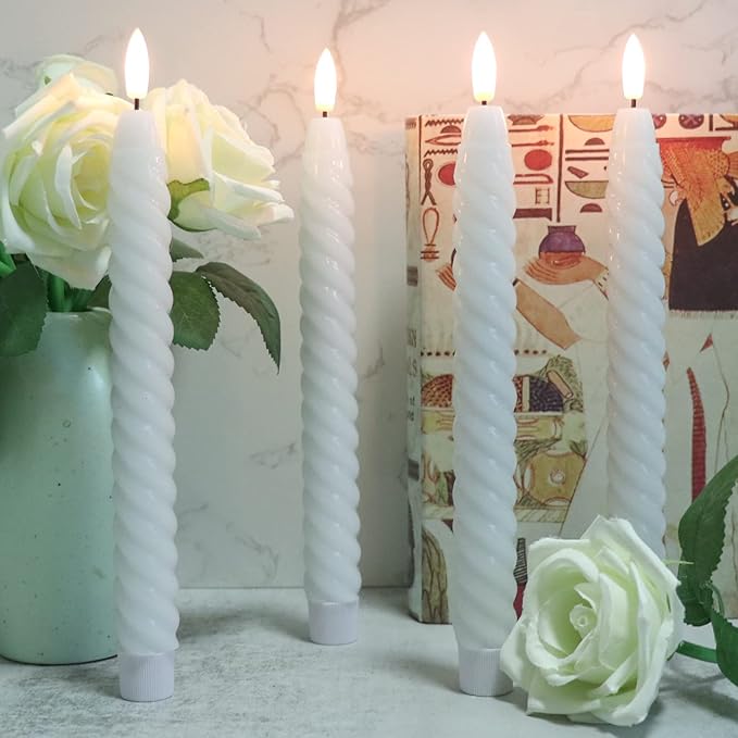 Flameless Taper Candles White Flickering with Remote Timer, Battery Operated Candlesticks 3D Wick LED Spiral Candles 6 Pack 9.8" Real Wax Wedding Home Birthday Christmas Decor