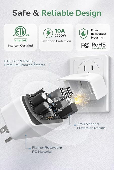 Compact Smart Plug, Works with Alexa & Google Assistant, Smart Life App & Voice Control, Energy Monitoring, Timer Scheduling, No Hub Required, App Remote Control, 2.4 GHz WiFi Outlet, 2-Pack