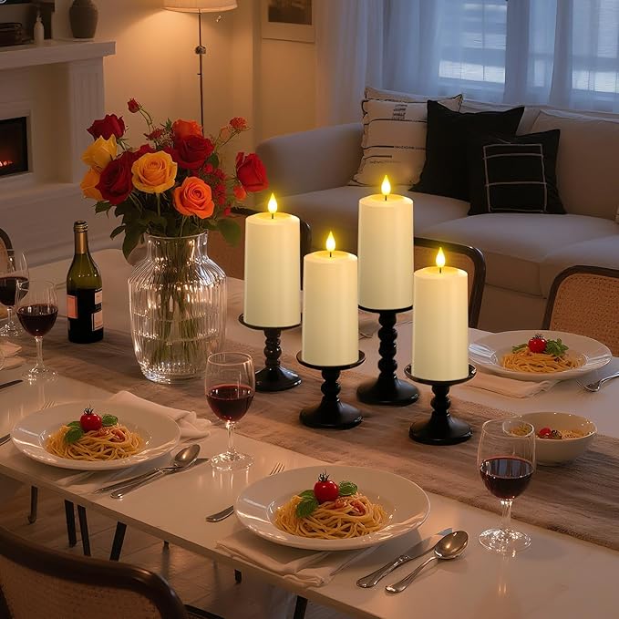 PChero Rechargeable Flameless Candles with Remote & Magnetic Charging Base, Outdoor Waterproof Battery Operated Pillar Candles, 4 Pack LED Fake Candles, Long Lasting, 2.76" D x 5.12" H