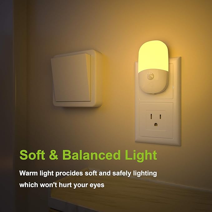 MAZ-TEK Plug in Motion Sensor Dimmable Night Light, Soft Warm White LED Nightlight with Dusk to Dawn Motion Sensor, Adjustable Brightness for Bedroom, Bathroom, Kitchen, Hallway, Stairs,2 Pack