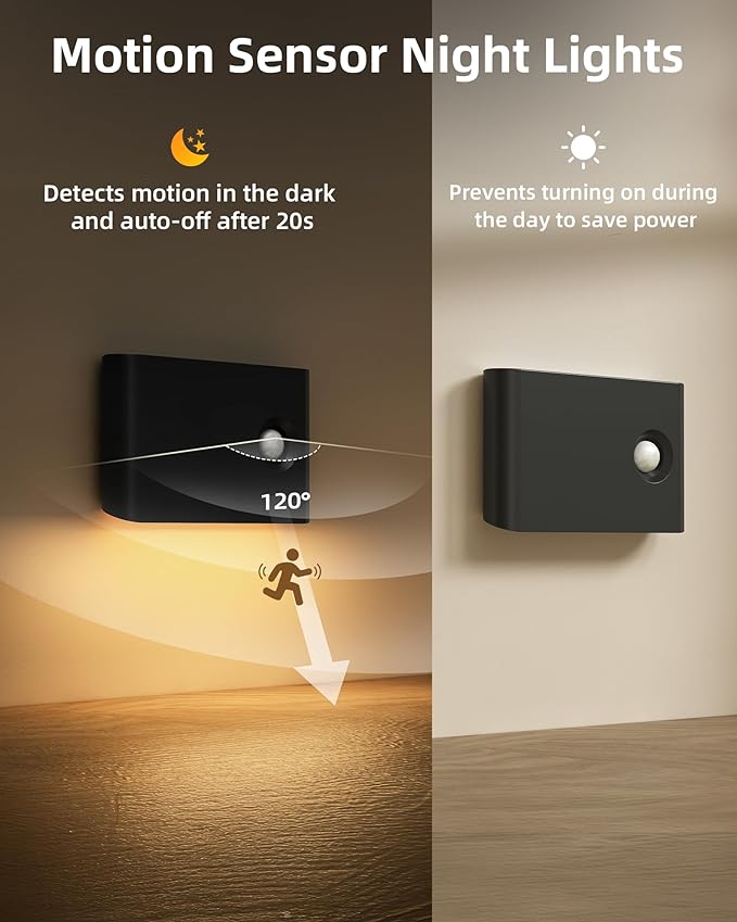 EZVALO 6 Pack Motion Sensor Night Lights with Charging Station, Sync LED Stair Lights Indoor, 1500mAh Rechargeable, Magnetic & Dimmable, 3000K Soft White, Portable Nightlight for Hallway (Black)