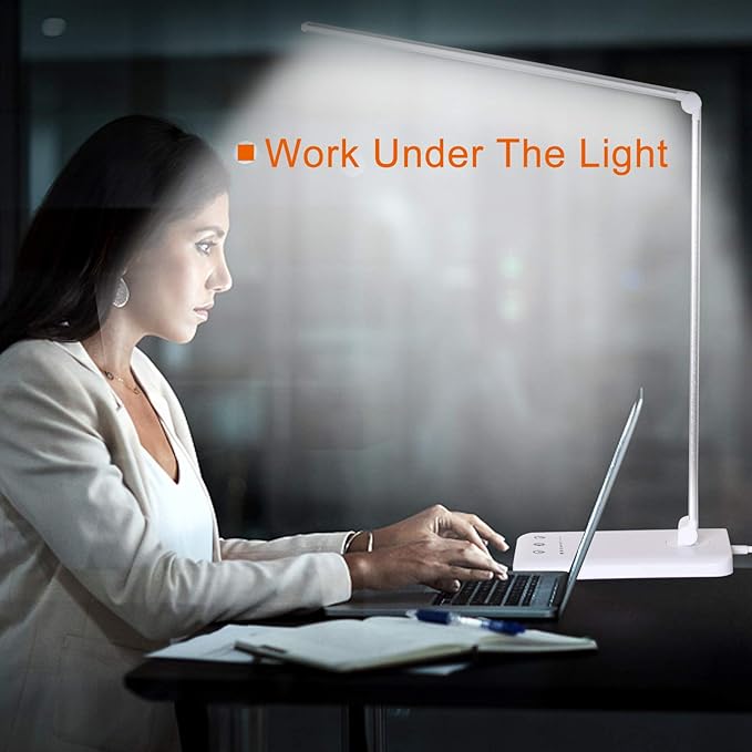 LED Desk Lamp, Eye-Caring Stepless Dimmable Office Table Lamp with USB Charging 4000mAh Battery, Foldable,Touch, 30/60minsTimer,5 Lighting Modes with 5 Brightness Levels