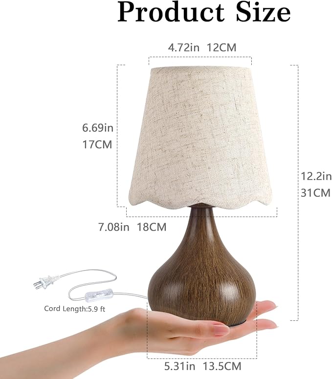 Wood Grain Small Table Lamp Touch Control, Farmhouse Bedroom Lamps for Bedside Nightstand, Vintage Small Table Lamps for Small Spaces for Kitchen Counter, Home Office, Kids Dorm, Bookshelf