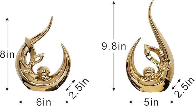 2 PCS Gold Home Decor Accent Ceramic Statue Abstract Sculptures Centerpieces Mid Century Modern Decor for Tables Coffee Table top Decorations for Living Room Desktop Shelf Dining Room Kitchen