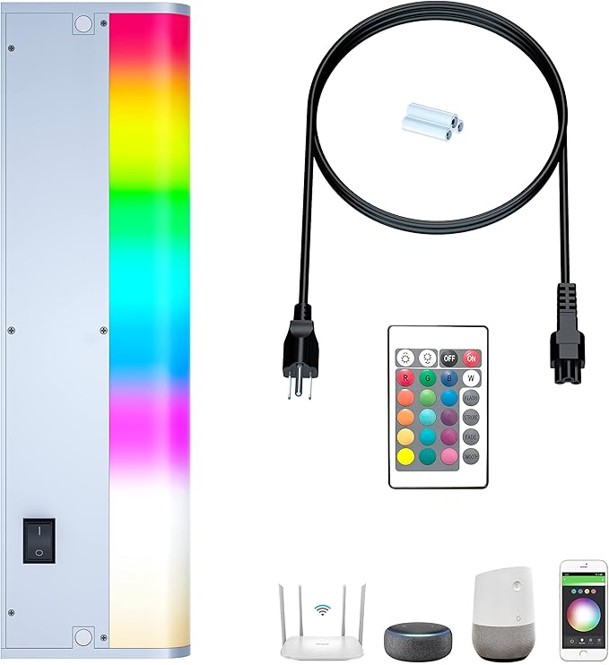 Hardwire Under Cabinet Lights Hardwired or Plug in Tasking Lighting White & RGB Color Changing Dimmable with Remote, Alexa, Google Enabled, Smart Under Counter Lighting Fixture for Kitchen (18 Inch)