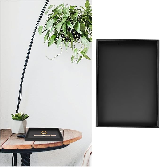 Unomor Large Black Desktop Jewelry Storage Tray Lightweight Tabletop Organizer for Nightstand Bedside Shelf Display Spacious Capacity for Rings Necklaces Bracelets Minimal Contemporary