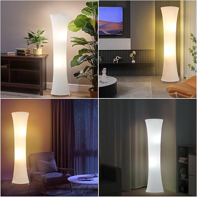 GyroVu 46“ Floor Lamp for Living Room, Color Temperature Adjustable Led Floor Lamps Column Floor Standing Lamp Corner Lamp for Bedroom, Office& Living Room-White Fabric Lampshade, Bulbs Include