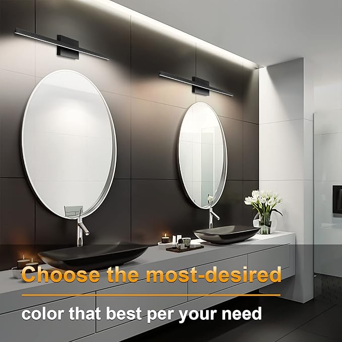 NIORSUN 39.4 inch Black Bathroom Vanity Light, 24W 5CCT Dimmable LED Bathroom Lighting Fixtures Over Mirror, Modern Vanity Lights for Bathrooms Restroom Mirror- ETL Certified
