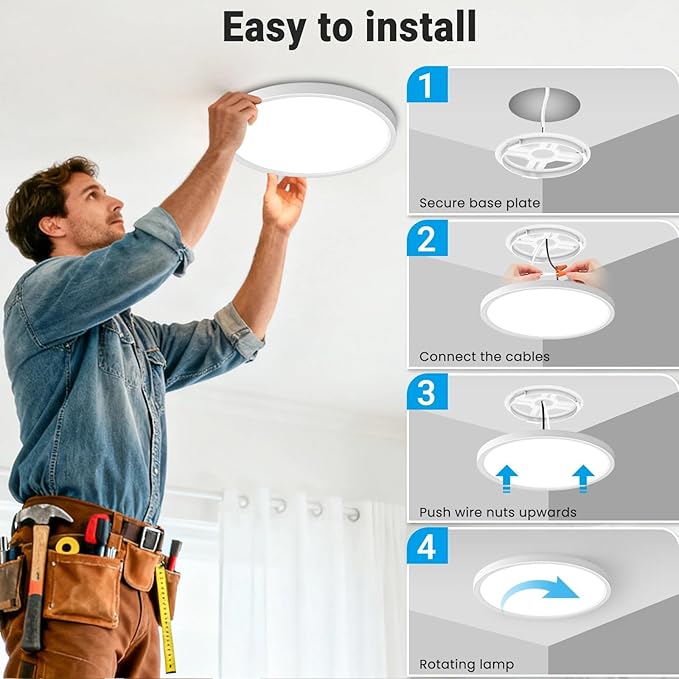 8 Pack LED Flush Mount Ceiling Light,7Inch 15W,3000K/3500K/4000K/5000K/6500K 5 Color Temperatures Ceiling Light Fixture for Kitchen Porch Hallway Bedroom Bathroom and Closet,White