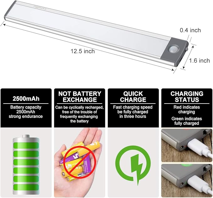 LED Motion Sensor Cabinet Light,Under Counter Closet, Wireless USB Rechargeable Kitchen,54-LED Battery Powered Operated Light, for Wardrobe,Closets,Cabinet,Cupboard（Warm Light）