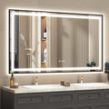 OKPAL 68x40 Black LED Bathroom Mirror with Lights, Frontlit & Backlit LED Mirror for Bathroom, Lighted Bathroom Vanity Mirror, Anti-Fog, Dimmable 3 Colors, Shatterproof, Horizontal/Vertical