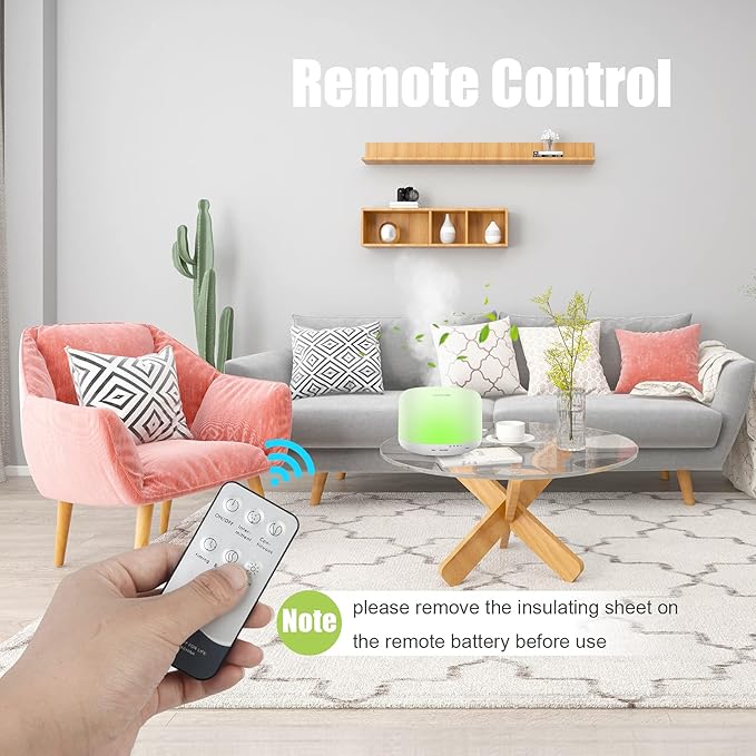 500ml Essential Oil Diffuser with Remote Control, BPA-Free Ultrasonic Humidifier with 7 Color Light,Auto Off Aromatherapy Diffuser