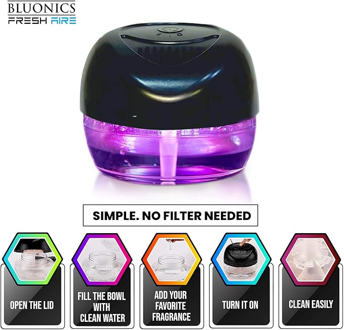 Bluonics Fresh Aire 2-Pack Water Air Washer, Air Revitalizer & Freshener with 4 Fragrance Bottles, 7-Color LED Night Light & White Noise Feature