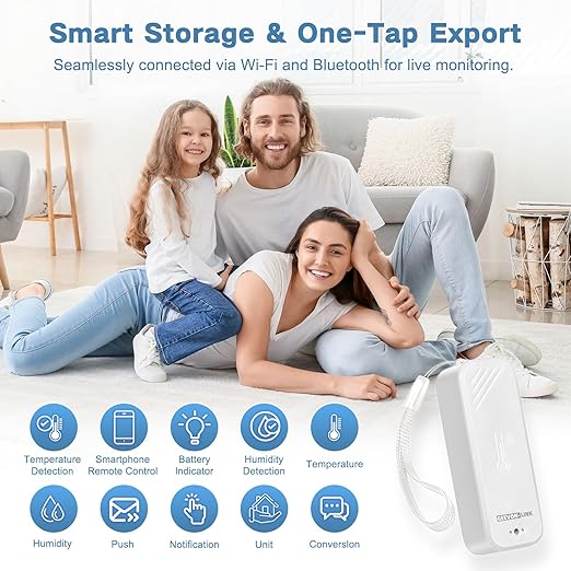 2PC WiFi Thermometer Hygrometer, Smart Humidity Temperature Sensor with App Notification Alert, Free Data Storage Export, Wireless Remote Monitor for Room Greenhouse Incubator Wine Cellar