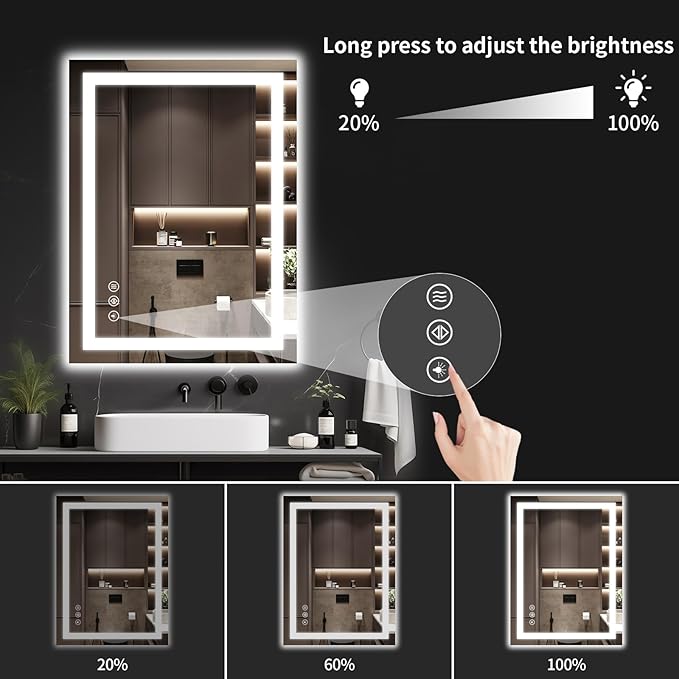 LED Bathroom Mirrors 38"x40" Bathroom Mirror with Lights for Wall, Backlit + Front Lit, 3 Colors, Anti-Fog, Dimmable Brightness for Vanity,Bathroom, Entryway, Living Room