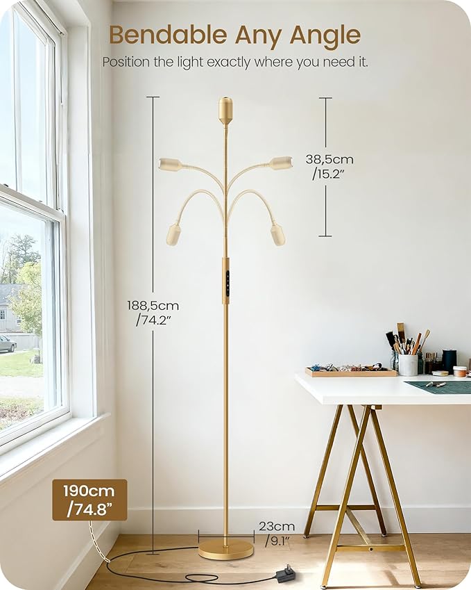 Reading Floor Lamp, 74.2" Tall LED Lamp, with 360° Flexible Gooseneck & Touch & Remote Control, Ajustable Color & Beam, Crafts Standing Lamp, for Reading, Task Craft, Living, WD16LD05