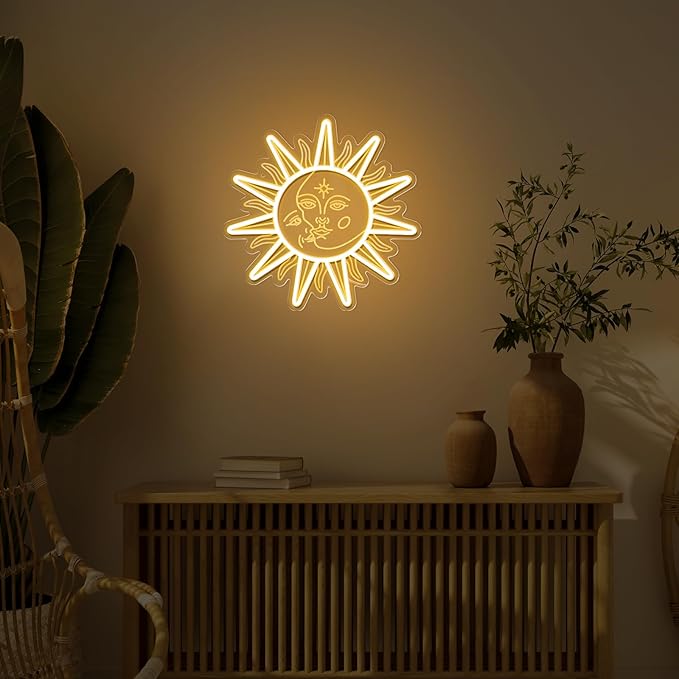 Sun and Moon Neon Led Sign, Sunflower Neon Sign, Boho Style Wall Decor for Bedroom Dorm Living Room Man Cave