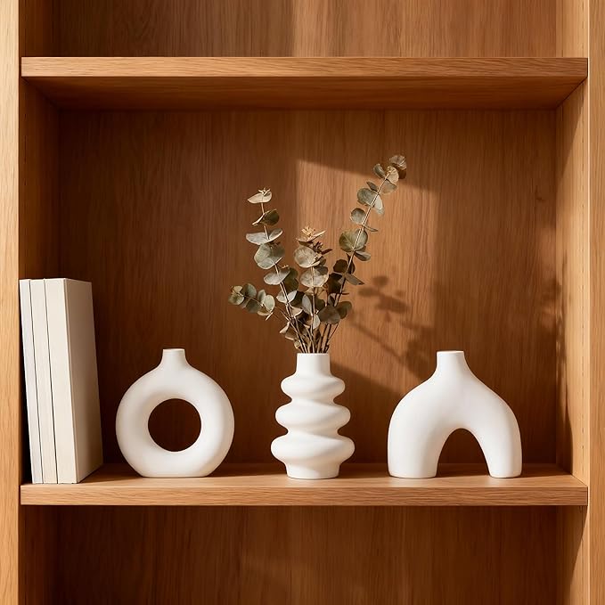 Ceramic 3 Pcs Vase Set,Modern Home Decor Table Centerpiece,Minimalist Nordic Vases, Wedding, Living Room, Bookshelf, Office, Modern Home, Entryway Boho Decor (White)