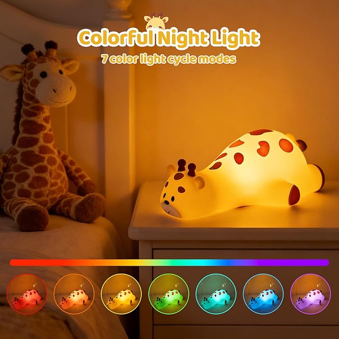Lying Giraffe Silicone Night Light 3 Levels Dimmable Bedside Touch Lamp Rechargeable LED Bedside Lamp with 30 Minutes Timer & Tap Control Funny Gifts for Room Decoration Living Room Decor