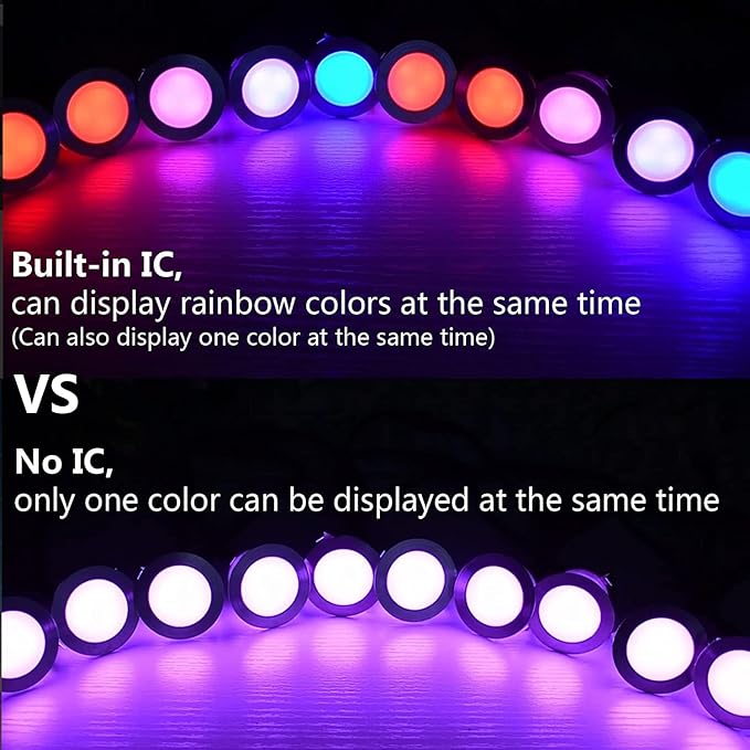 Sumaote Recessed Smart Deck Lights Kit, 10 Pack Ø 1.77" RGBW+IC Multicolor Dynamic Low Voltage Landscape Lights IP67 Waterproof Outdoor for Garden Yard Path Ground Stairs