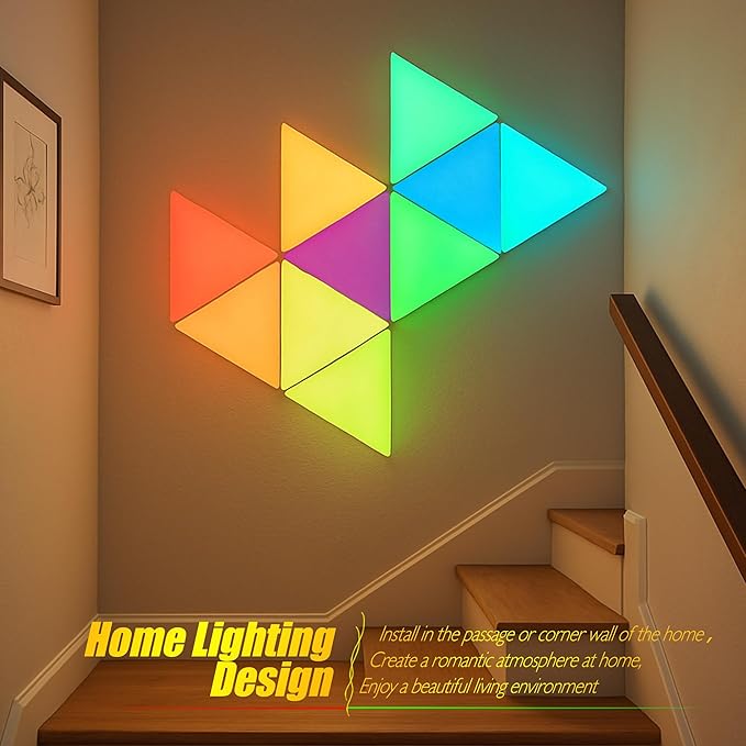 Smart RGB Modular Hex Light Panels LED Splicing Hexagon Bright Mood Wall Lamp Music Sync Creative DIY Geometric Gaming Lights Honeycomb Shape Panel Assembled Nightlight 6.3" Triangle-RGB- 6pcs