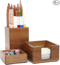 RAWILL 3 PCS Black Wooden Desk Organizer Set Pine Wood Office Desk Accessories with Pen Holder, Paperclip Storage and Sticky Note Holder, Wood Grain Clear, Ideal Gift for Office and Family