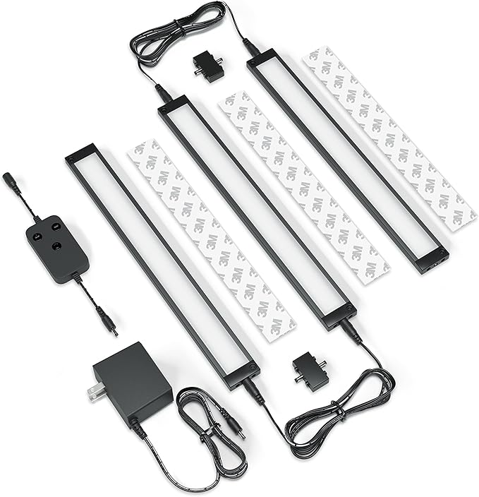 EShine 3 Pack 12 inch Black Smart Dimmable LED Under Cabinet Lighting Kit Compatible with Alexa, Google - Warm White (3000K)