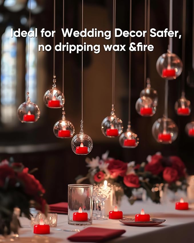 Raycare Red Battery Operated Tea Lights, 24 Pack Long Lasting Fake Candles, Flameless LED Tea Light, Colored Tealights Candles for Votive, Wedding, Table Centerpiece, Aniversary, Halloween, Christmas