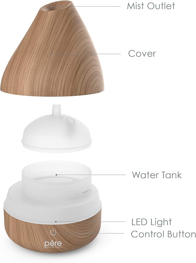 Pure Enrichment PureSpa Natural Aromatherapy Oil Diffuser (Natural) - Ultrasonic Air Deodorizer with 200ml Water Tank, Wood-Grain Accents, Soft Color-Changing Lights, and Auto Safety Shut-Off