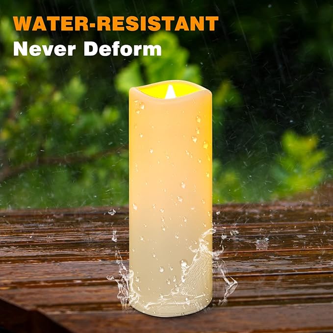 YIWER Outdoor Flameless Candles, Battery Operated LED Pillars Candle, Electric Fake Waterproof Candles Set of 1 with Remote, Halloween, Christmas Decorations