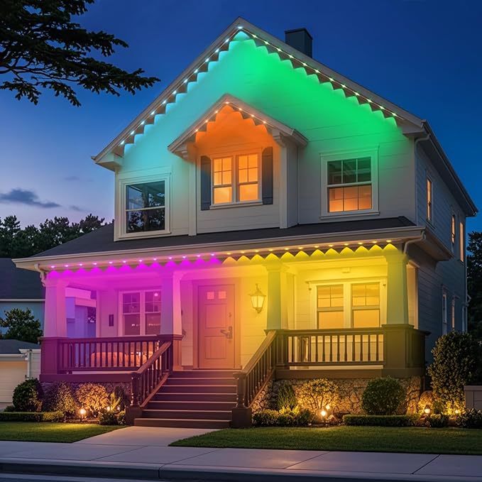 Permanent Outdoor Lights Pro, 150ft with 108 RGB LED Lights for Daily and Accent Lighting,IP65 Waterproof Smart Eaves String Lights with App & Remote,Rainbow Light for Halloween,Christmas-150FT