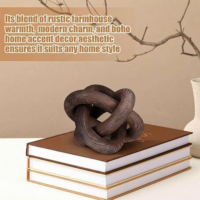 3 Link Wood Knot Decor Rustic Home Décor Accents Hand Carved Coffee Table Decoration, Boho Chain Link Decoration, Modern Shelf, Rustic Objects for Home Living Room Bedroom(Black Walnut)