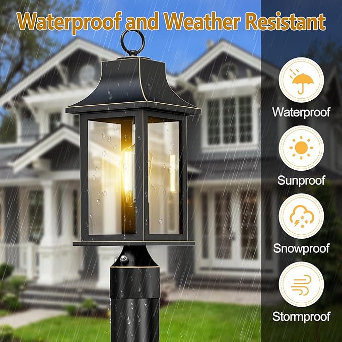 Dusk to Dawn Outdoor Post Light Hardwired 120V, 19.29" Oil Rubbed Bronze Lamp Post Light Fixture with Pier Mount Base, Waterproof Aluminum Pole Light for Yard, Patio, Garden, Pathway