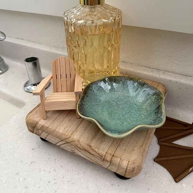 2Pcs Ceramic Jewelry Dish - Lotus Leaf Shape, for Ring Holder Necklace Small Key, Suitable for Mother Friend Sister, Gifts for Women, Cute Plate Trinket Tray, Home Decor (Crystal Green & Green)