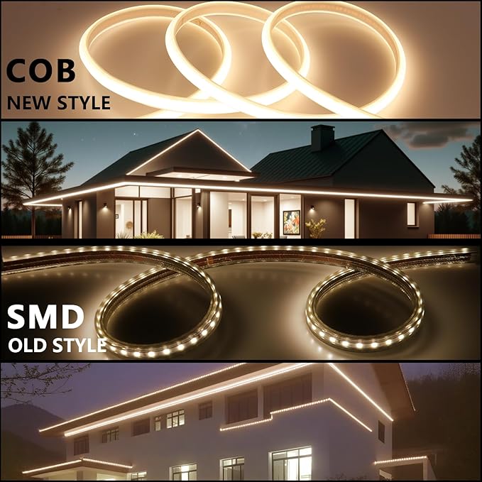 AC 110V COB LED Strip Lights 98.4ft, 3000K Warm White LED Rope Light Outdoor Waterproof, 10W/M CRI 90+ Flexible Cuttable, for Bedroom, Living Room, Garden, Commercial, House
