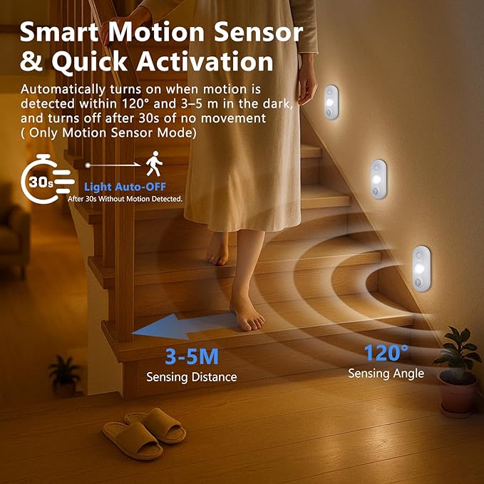 inShareplus LED Motion Sensor Puck Lights, Under Cabinet Lighting Indoor, USB Rechargeable Magnetic Night Light, 6500K Warm White Wireless Dimmable LED Lighting for Closet, Stairs, Kitchen (6 Pack)