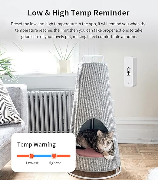 2-Pack WiFi Temperature Humidity Sensor: Indoor Thermometer Hygrometer with App Alert, Free Data Storage Export, Smart Temperature Humidity Monitor for Home Pet Greenhouse, Compatible with Alexa