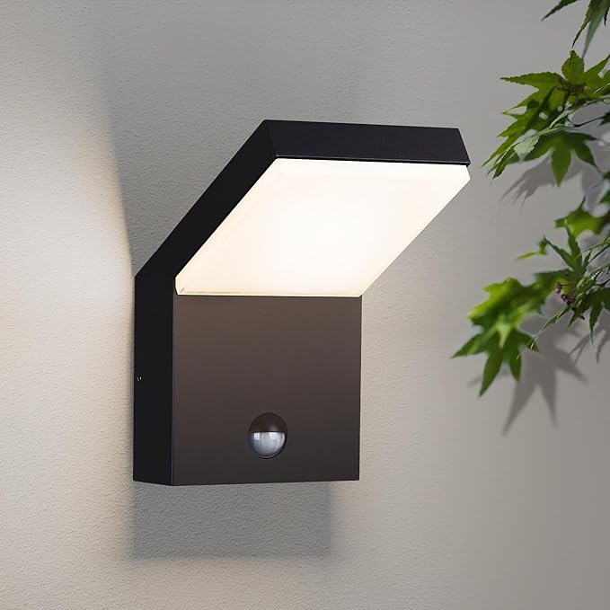 Wall Light Outdoor LED Wall Mount Lamp Wall Sconce Lighting with Motion Sensor Lantern Fixture Grey Aluminum Lights for Porch Front Door Garden Yard Patio IP54 Waterproof 18W 1800Lm 3000K