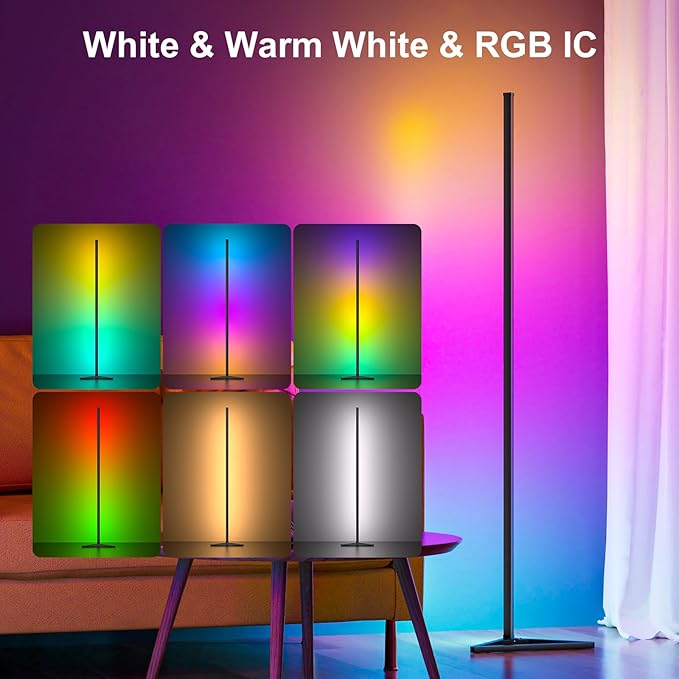 MIHEAL RGB Floor Lamp,16 Million Colors LED Floor Lamps 56" Lamps for Living Room with Music Sync,Standing Lamp with App and Remote Control,Gaming Ambient Lighting Corner Lamp Bedroom Decor